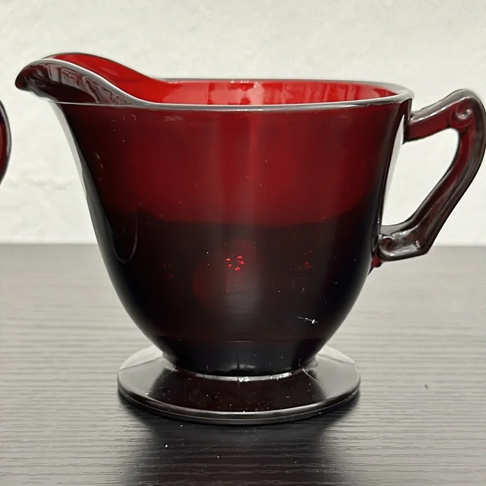 Anchor Hocking Royal Ruby Vintage Cream & Open Sugar Set